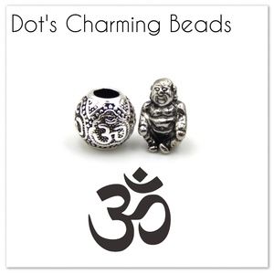 Laughing Happy Sitting Buddha w/ Om Bead Charms